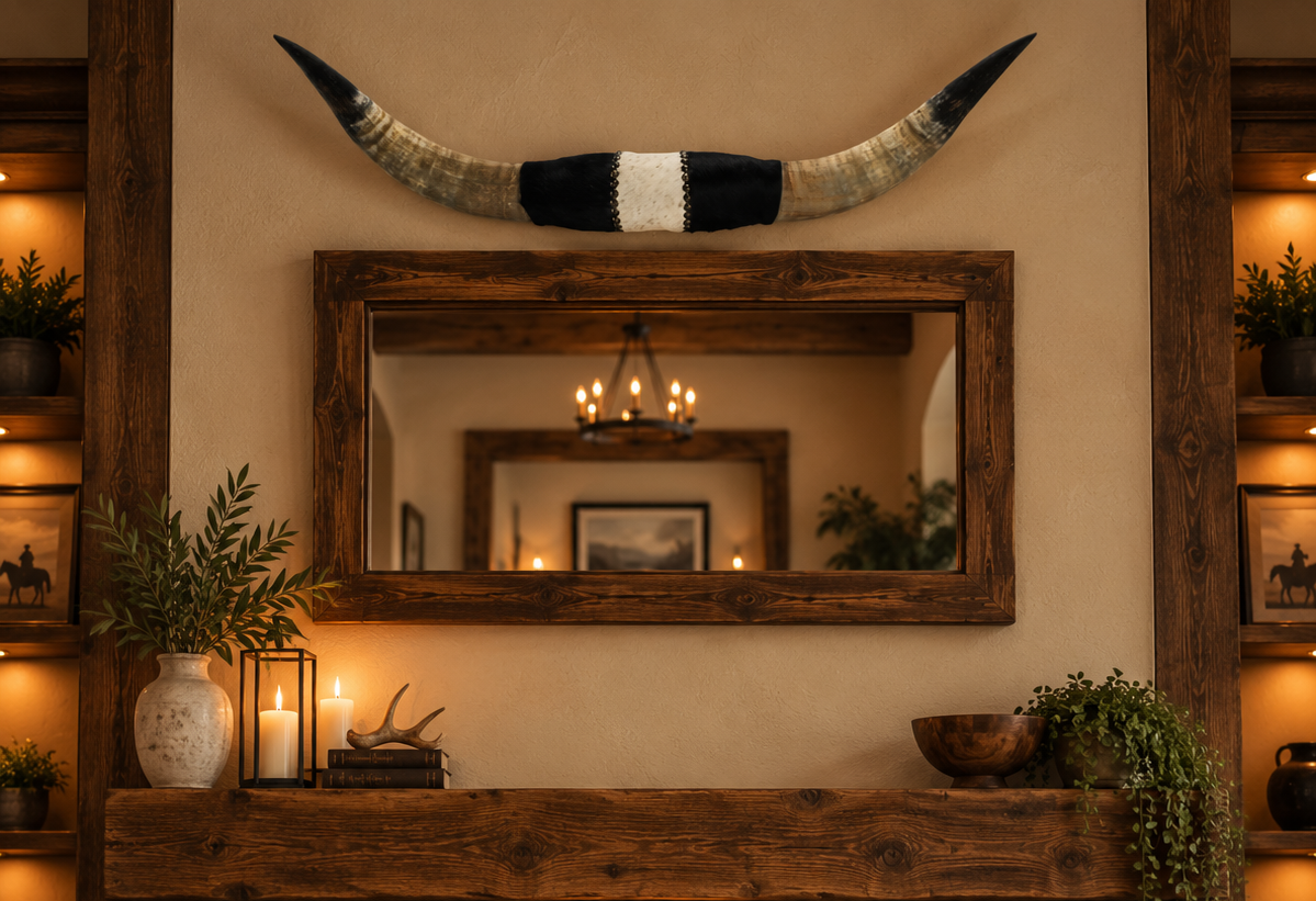Authentic USA Made Mounted Steer Horns (34" Span)
