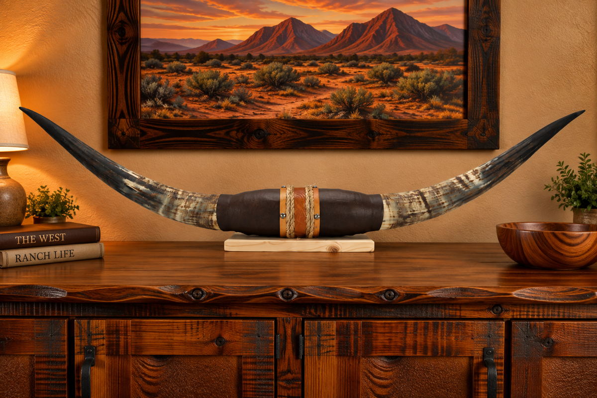 Authentic USA Made Mounted Steer Horns (38" Span)