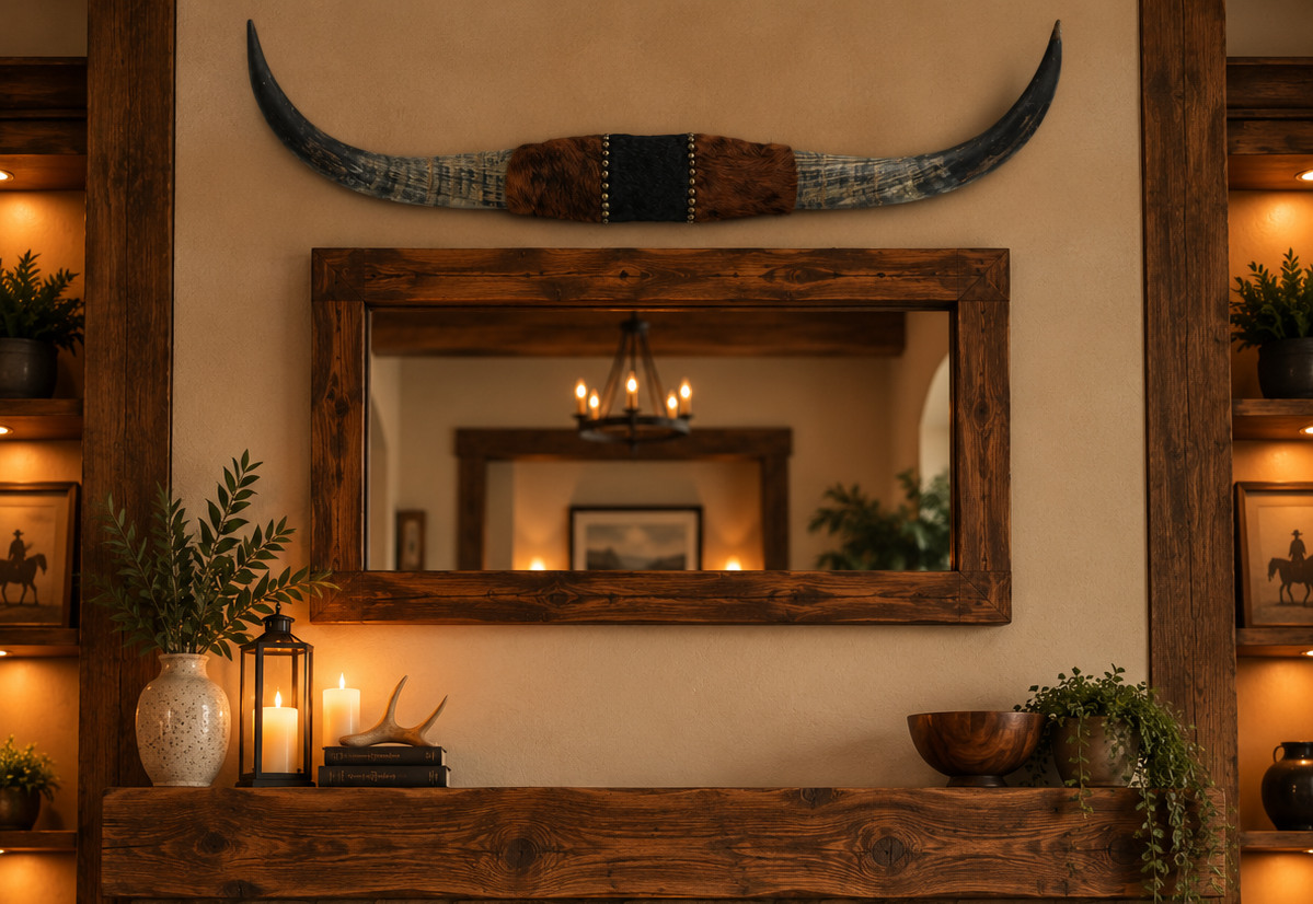 Authentic USA Made Mounted Steer Horns (36.25" Span)