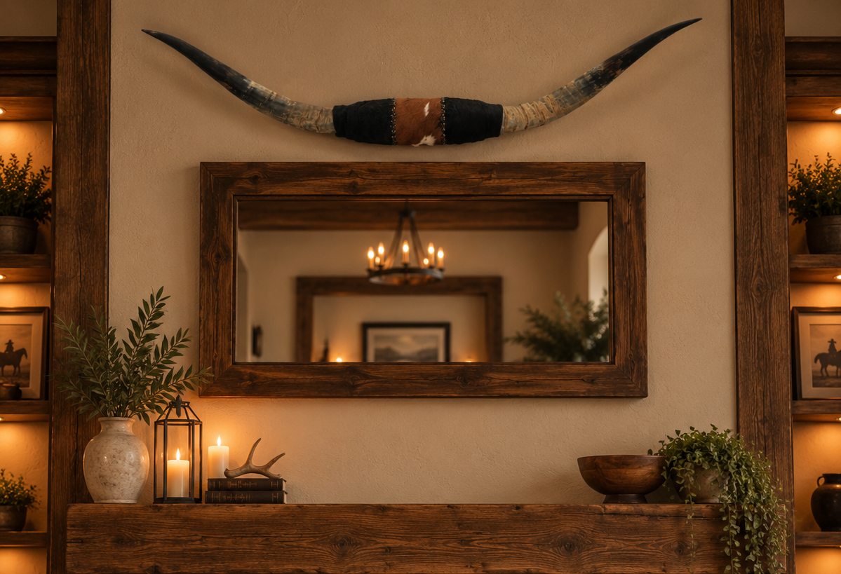 Authentic USA Made Mounted Steer Horns (38.5" Span)