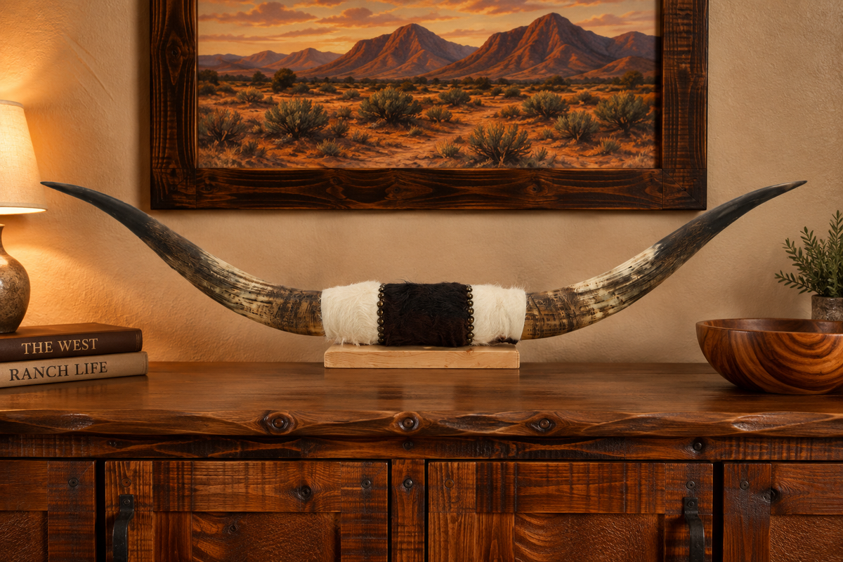 Authentic USA Made Mounted Steer Horns (37.5" Span)