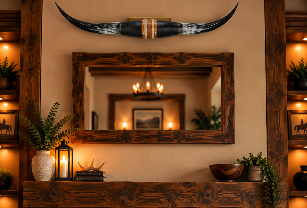 Authentic USA Made Mounted Steer Horns (38.75" Span)