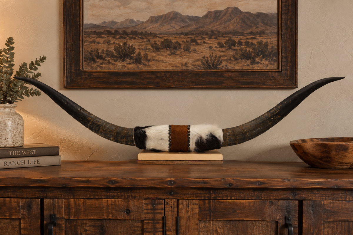 Authentic USA Made Mounted Steer Horns (38.5" Span)