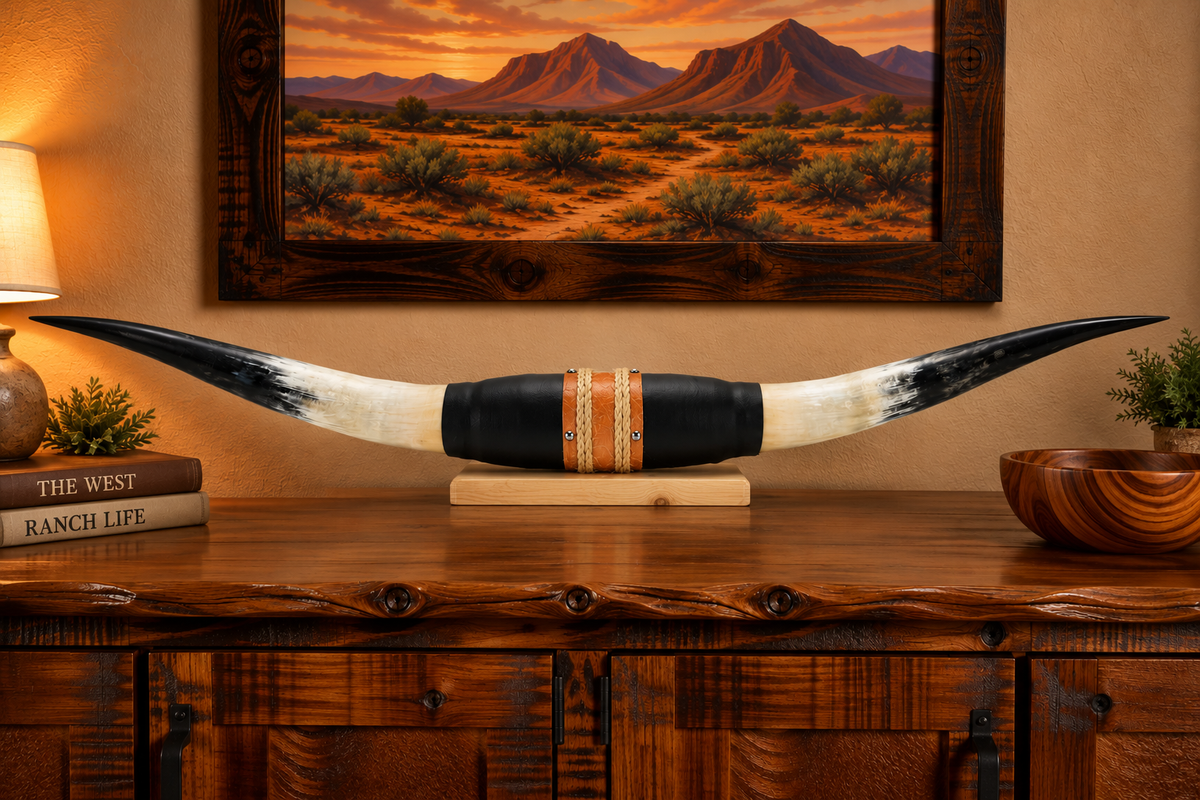 Authentic USA Made Mounted Steer Horns (40.5" Span)