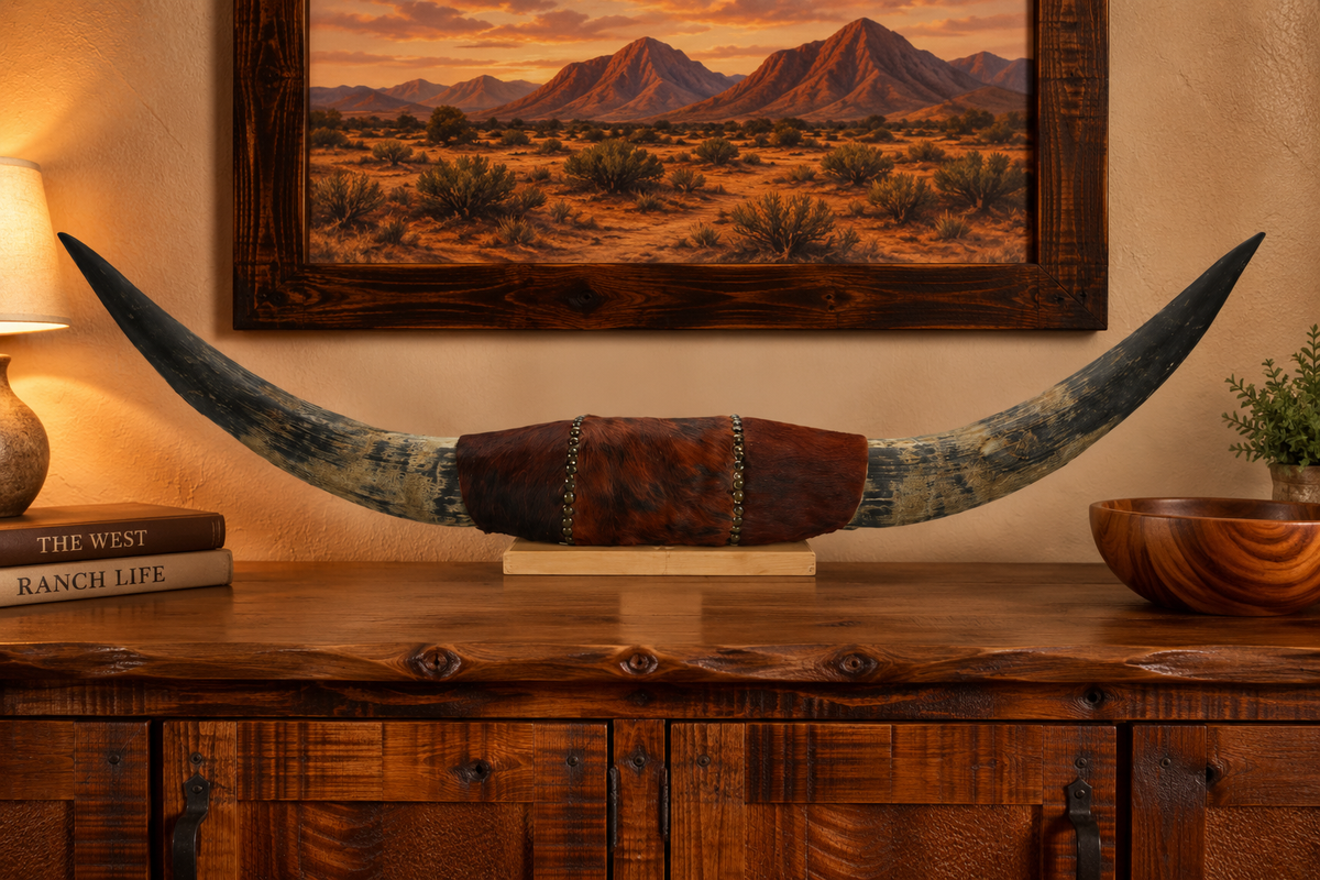 Authentic USA Made Mounted Steer Horns (35.5" Span)