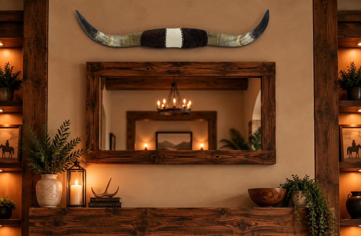 Authentic USA Made Mounted Steer Horns (35.25" Span)