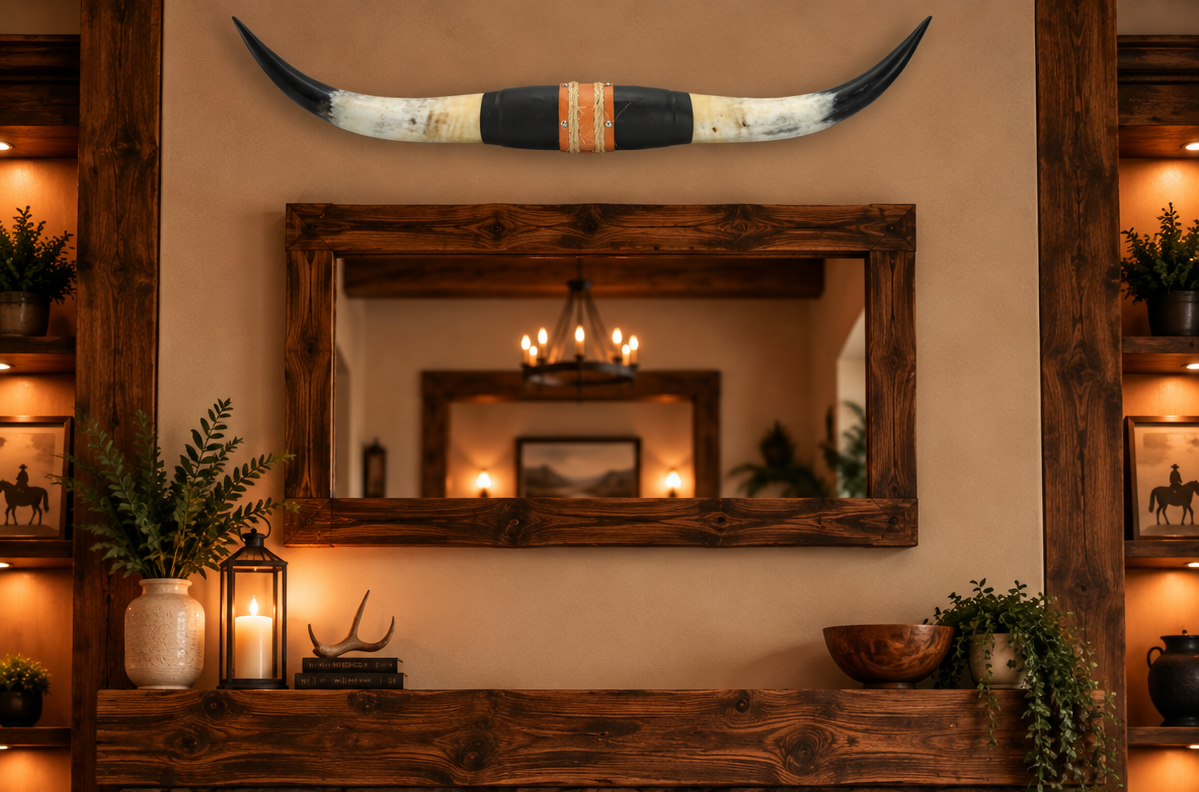 Authentic USA Made Mounted Steer Horns (40.5" Span)