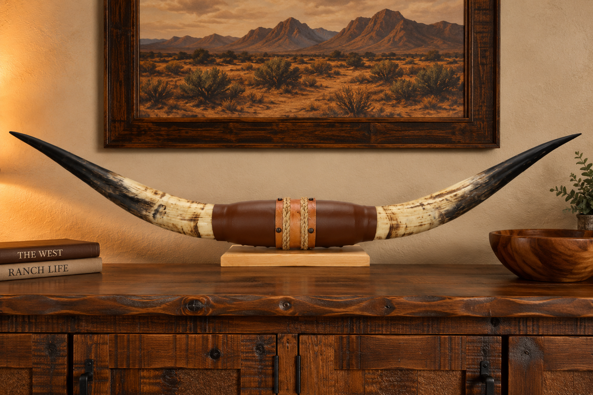 Authentic USA Made Mounted Steer Horns (39.25" Span)