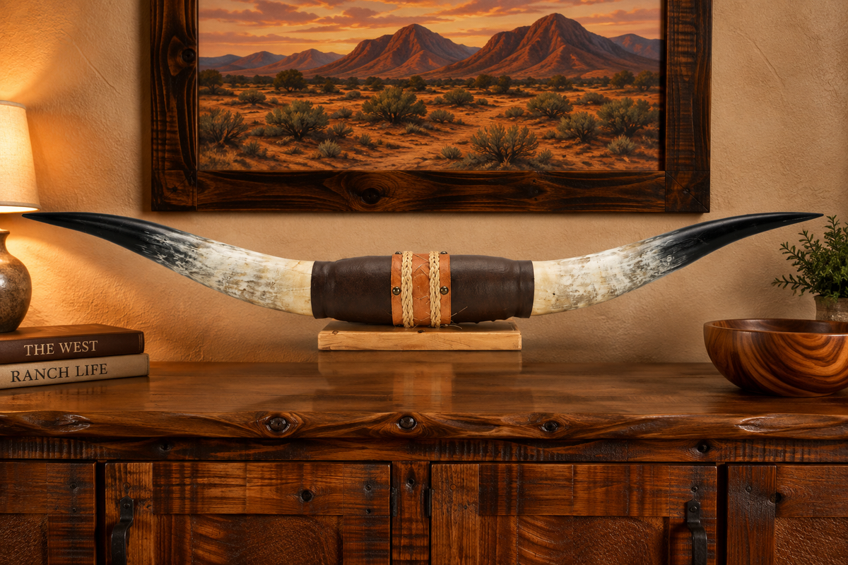Authentic USA Made Mounted Steer Horns (39.25" Span)