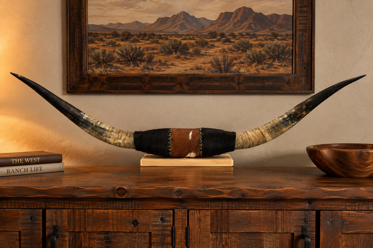 Authentic USA Made Mounted Steer Horns (38.5" Span)
