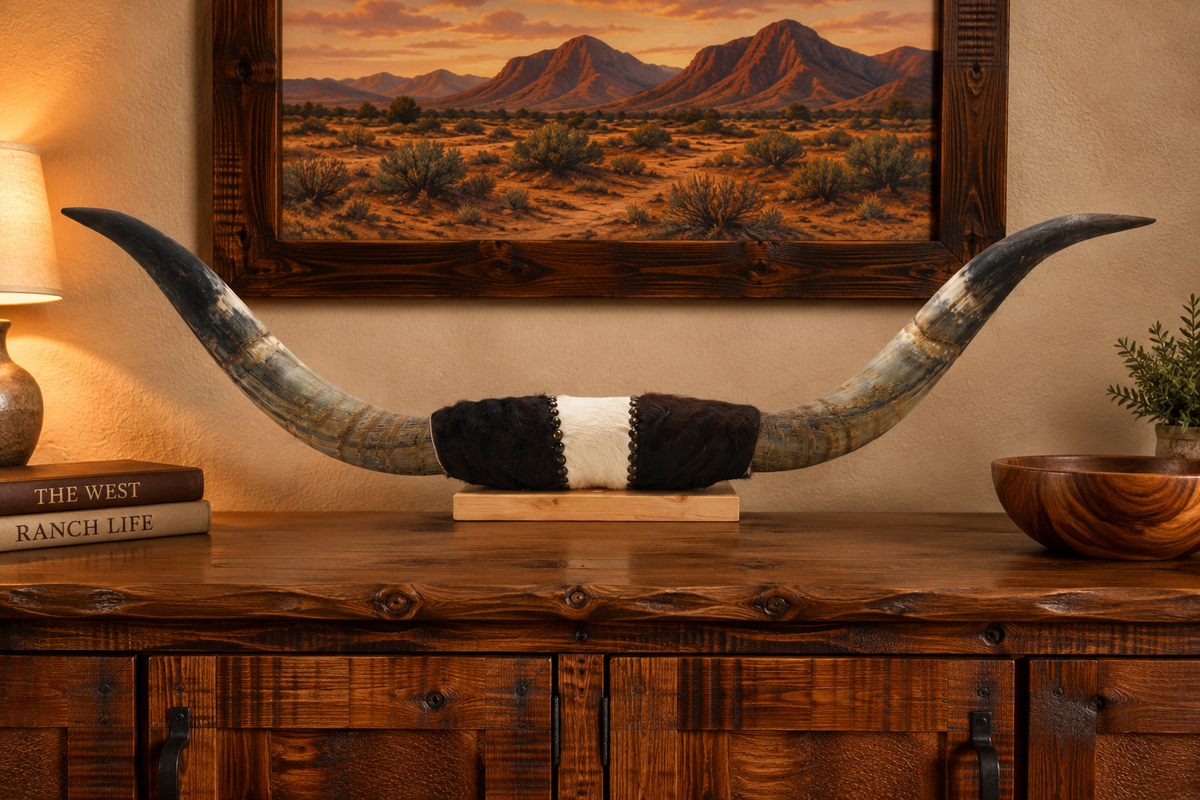 Authentic USA Made Mounted Steer Horns (35.25" Span)