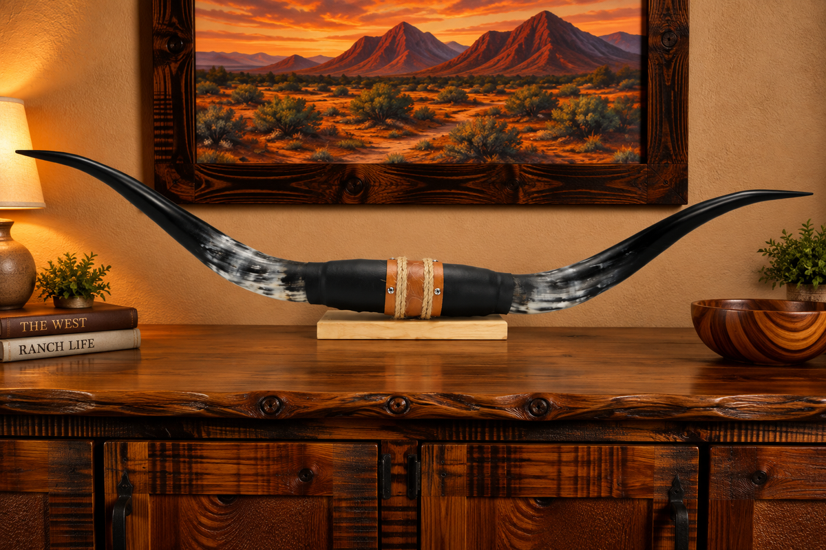 Authentic USA Made Mounted Steer Horns (38.75" Span)