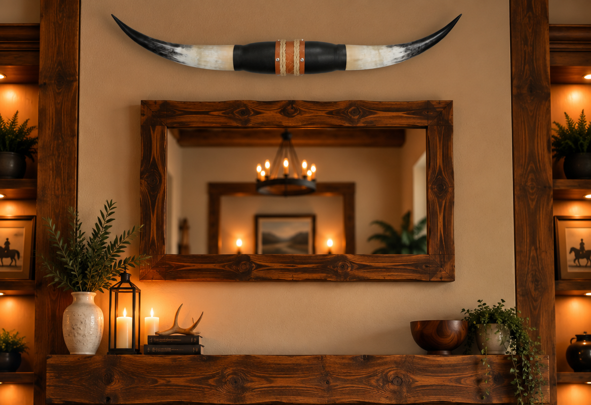 Authentic USA Made Mounted Steer Horns (40.5" Span)