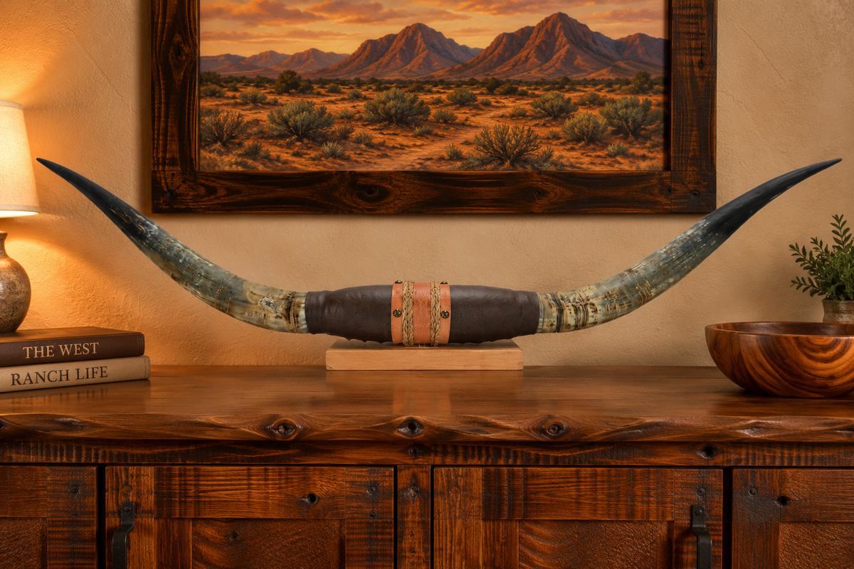 Authentic USA Made Mounted Steer Horns (39.5" Span)