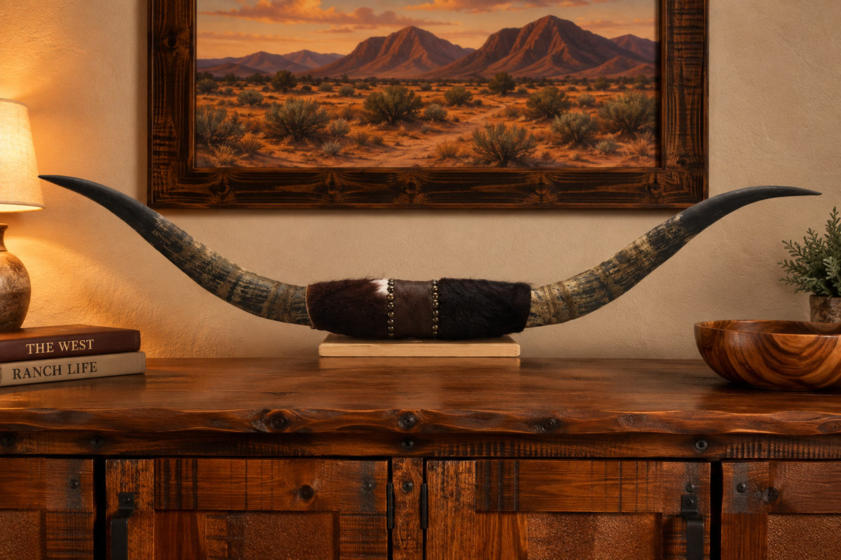 Authentic USA Made Mounted Steer Horns (37.25" Span)